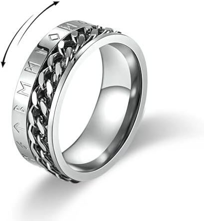 MERTTURM Rostfritt Stål Spinnerring för Män Kvinnor, Stress Ångest Lättnad Ringa med Roterbar Kedja för Band/Hiphop/Modedekoration/Löfte/Förlovningsbröllop - Silver