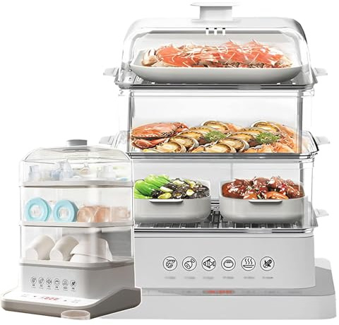 Vaporizador de alimentos de 40 l - Calefacción envolvente de 360°, 3 niveles desmontable, potencia de 800 W, reserva de 12 horas, antiquemaduras en seco para verduras, carnes y pescados