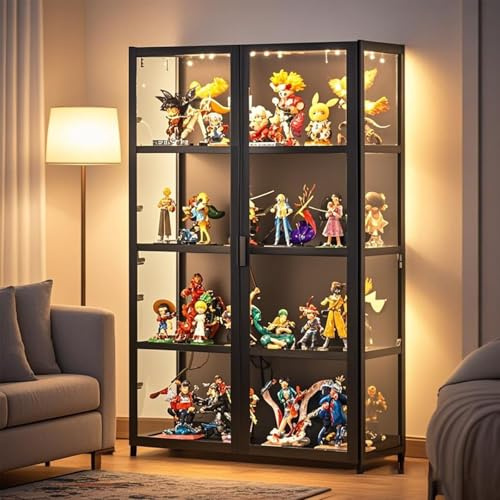 Poxvythb Vitrinenschrank, Acryl Vitrine, Premium Figurenschrank mit Schwingtüren – Luftdichter für Anime-Kollektionen Ohne Licht(82x33x130cm/Schwarz)
