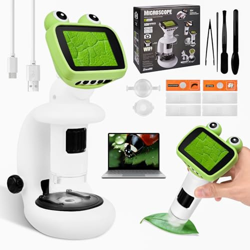 Microscope Enfant avec écran LCD 200X-1000X Image HD Grand grossissement, 2 en 1Microscope de Poche et de Table avec Lumière LED Jouet Scientifique Éducatif, Dès 6 Ans