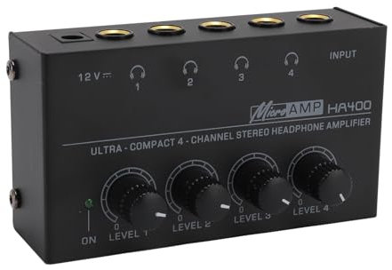 Amplificateur de Casque Stéréo à Haute Puissance à 4 Canaux pour étape de Studio, Performances Sonores Exceptionnelles, Adaptées les écouteurs (Prise UE)