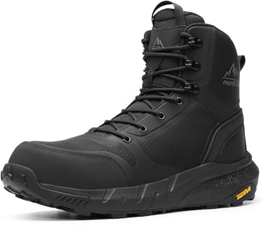 NORTIV 8 Men's Composite Toe Work Boots – 8'' Lightweight ASTM F2412-24 & ASTM F2913-24 Safety Boots with Side Zipper for Construction & Warehouse, Metrostrike-Nano,Size 11,Black,NMUMIB2412