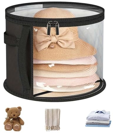 Hat Boxes with Lids, Large Capacity Round Hat Storage, Portable Foldable Box with Zipper and Handle, Durable Non Woven Fabric, for Home, Travel, Closet, Dorm Room, RV Storage, Dustproof Needs