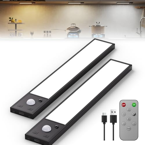 Tnight 2 Pack Led Cuisine Sous Meuble,20 cm Dimmable Lumiere Detecteur De Mouvement Interieur avec Télécommandé,1200mAh Lampe Led Rechargeable USB,Lumiere Adaptée Placard Veilleuse Escalier Couloir