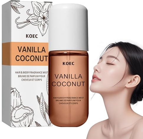 50ml Coconut Vanilla Skin Body Mist, Spray Pe-rfume for Women,Long Lasting Light Fragrance Mist for Hair and Skin Care