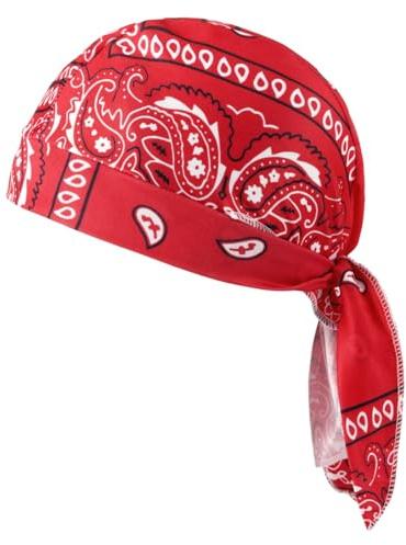 DAMILY Casquette Bandana pour hommes et femmes，Respirant Bonnet de cyclisme Durags pour sport d'été,Anti-transpiration Séchage rapide(Rouge)