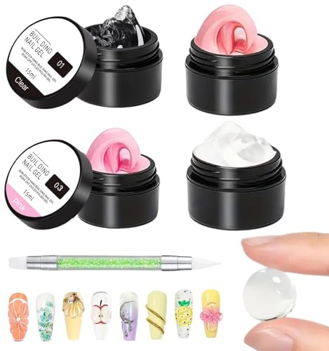 Gel À Ongles 3D - Gale De Manucure De Gel À 4 Couleurs | 3D Extension Mouillage Des Ongles Glue Pour Strassons Tamponnant Les Pointes Françaises Toe Toe Charme Fleur Fleur Manucure Pédicure Et Autres