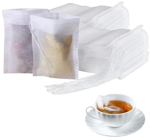 SiumPklay 200 Pcs ​Reusable Tea Bags​ with Drawstring, ​Empty Tea Bags​ for ​Loose Tea​ & ​Spice Bag​ Use - Fine Mesh Filter Bags for Tea Infuser & Cooking (7x9 cm)