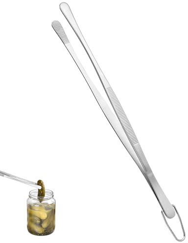 U-Taste 10in Kitchen Cooking Tweezer: 18/8 Stainless Steel Food-Grade Metal Food Tong, Seamless-Welding, Sturdy, Flexible and Non-Slip for Pasta Salad Serving, Grilling, Frying, Baking (Round Tip)