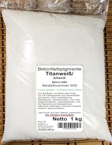 Pigmente 1kg Pulver Farben für Beton, Lehm, Mörtel, Kalkfarben, Epoxid, Silikon, Fugenmaterial, Eisenoxid (Weiß 600-01)