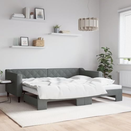 HUAKEHOM Tagesbett Sofabett Gästebett Schlafsofa für Schlafzimmer Wohnzimmer Sofa Ausziehbar Dunkelgrau 90x200 cm Stoff