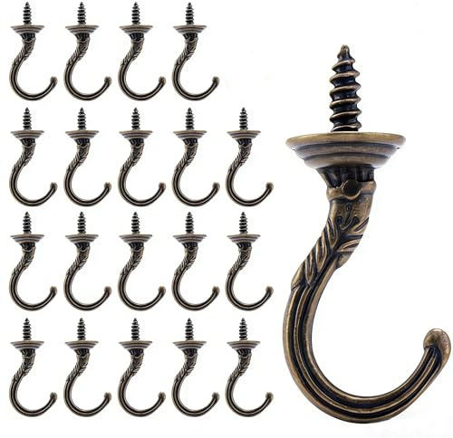 flowriple 20PCS Vintage Schraubenhaken Klein Antike Haken Deckenhaken, Leicht zu Installieren mit Spitzer Schraubenspitze für Weiches Holz, Ideal Aufhängen Leichter Gegenstände in Garten Home Office