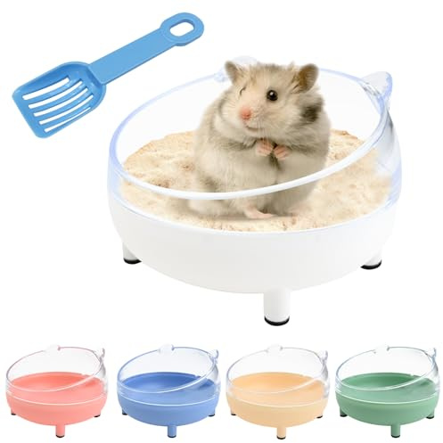 Hamster Sand Bath Container 6.5 Inch Transparent Sandbox Toilet with Sand Shovel for Dwarf Hamsters,Gerbils and Small Pets, Dust-Free Bathing with Rounded Edges (White)