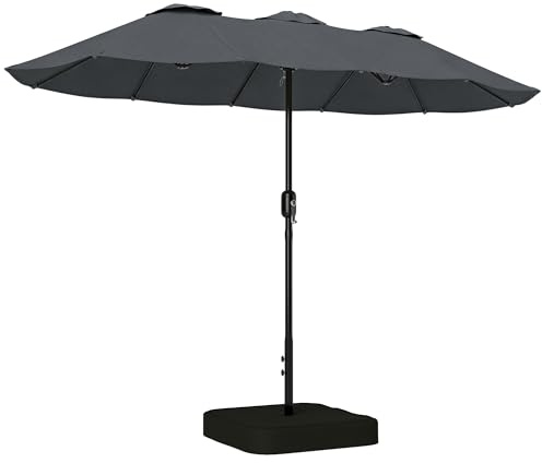 Outsunny Ombrellone Doppio da Giardino 3x1.5 m con Base a Croce, Sacchi di Sabbia, Ombrellone da Esterno Rettangolare con Manovella, 12 Stecche, UV 50+, per Patio Terrazzo Balcone, Grigio Scuro