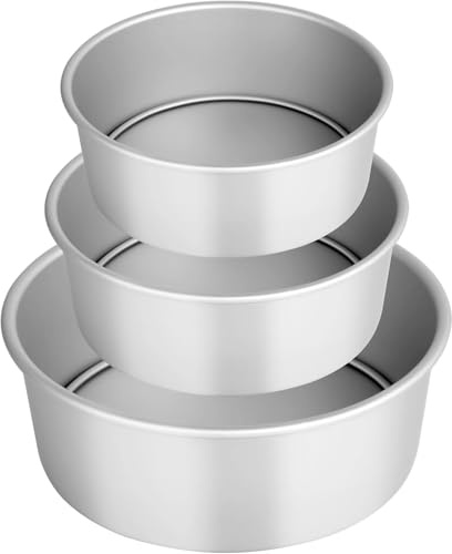 OulQinyhome 3 Stück Kuchenform Rund, Backform Rund für Kleine Kuchen, Kuchenform Rund Backform, Aluminum Round Antihaft-Backformen Set mit abnehmbarem Boden, 3 Größen Enthält 24.3cm / 18.7cm / 13.7cm