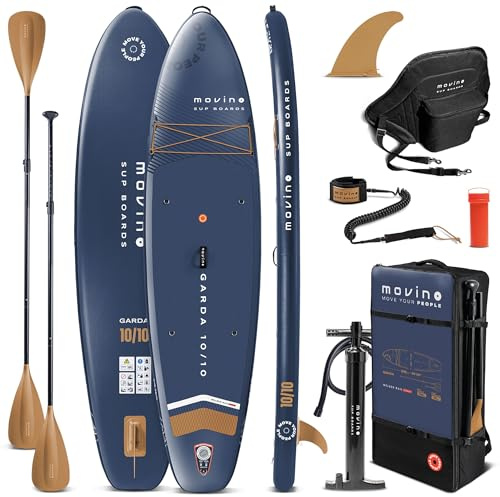 Movino Garda Set SUP Allround & Kayak 2-in-1 – 330 cm (10'10) Tavola Stand Up Paddle Gonfiabile con Sedile Kayak, Pagaia Doppia, Pompa & Zaino – Ideale per Principianti – Sport Acquatici