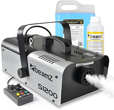 beamz S1200 MKII Remote Control Smoke Machine with 5L Blue Fluid & Cleaner - Perfect for Parties, Events, Halloween & much more - Professional Fog Machine, Halloween Smoke Machine