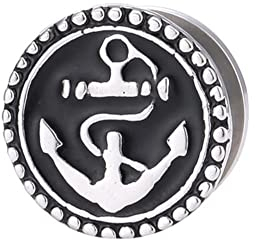 CHICNET Schraubplug Tunnel Chirurgenstahl dünn Edelstahl Plug silber Anker Kreise Tribal Expander Flesh Tunnels Damen Herren 8mm bis 18mm