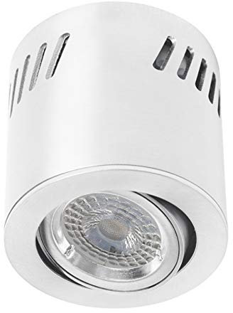 LED Aufbaustrahler Aufbauleuchte rund weiß Leuchte für die Deckenmontage 360° schwenkbar Aluminium Deckenstrahler inklusive Montagebügel und LED Leuchtmittel dimmbar warmweiß GU10 230V (Modell: WF4)