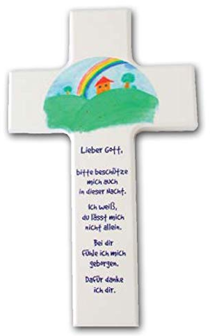 KVN MaMeMi Kinderkreuz, weiß lackiert, ca. 15x9cm, Regenbogen'