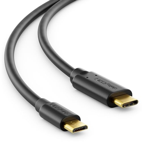 deleyCON 1,5m USB-C auf Micro-USB Kabel Ladekabel Datenkabel - Schwarz | Kompatibel für Handy, Smartphone, Tablet mit Micro-USB-Buchse, Ladeadapter, Notebook mit USB-C