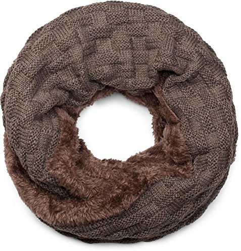 styleBREAKER warmer Feinstrick Loop Schal mit Flecht Muster und sehr weichem Fleece Innenfutter, Schlauchschal, Unisex 01018150, Farbe:Taupe