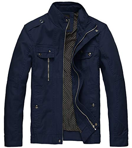 Wantdo Giacca Stile Militare Giubbotto Classico Cargo Giaccone Militare Classica Giubbotto Multi Tasche Uomo Marina L