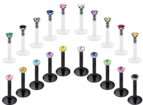 FECTAS 20stk Lippenpiercing Labret Monrone Set Bioflex Flexibler Ohr Tragus Helix Ohrpiercing 6mm 8mm