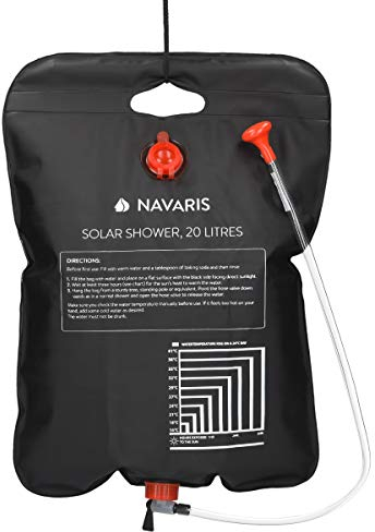 Navaris Solar Shower Bag 20L - Solar Heating Camping Shower Bag with Shower Head, Hose, Tap Head - For Ideal Travelling, Hiking, Backpacking