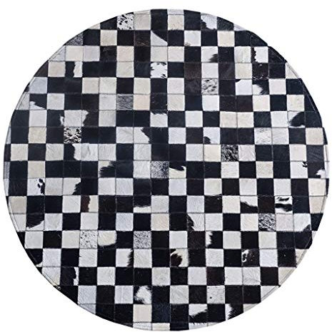 LHNLY-Teppiche Teppich Kuhfell Patchwork, Runde handgemachte Leder Nähte Teppich geometrisches Muster fusselfrei und geruchsneutral leicht zu reinigen Schlafzimmer Sofa Couchtisch Couchtisch Geschenk