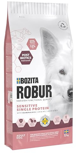 Bozita ROBUR Adult Sensitive Single Protein lax 12 kg hundfoder torrfoder med hög acceptans, postbiotika och endast lax som källa till animaliskt protein