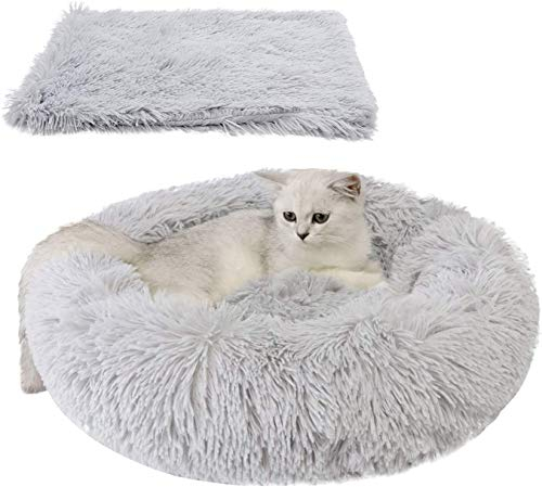 hjxvcsdh Haustierbett Rundenfür Katzen und kleine bis mittelgroße Hunde,Katzenbett Schöne Tierbett,Leicht zu reinigen,Bett für Haustiere in Doughnut-Form,Hund Bett Haustierbett Plüsch Weich
