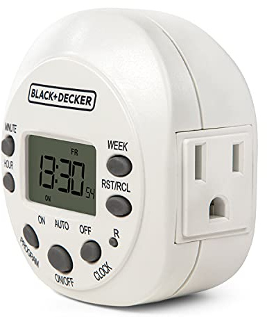 BLACK+DECKER Light Timers, Programmable, Indoor, 1 Pack, with Grounded Outlet - Compact Digital Timer Outlet with Daylight Savings Mode, 7-Day Weekly Settings - Plug Timer for Appliances, Lamps
