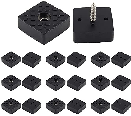 Bonsicoky 20Pcs 1.18Inch/30mm Rubber Furniture Pads with Screws, Black Square Non Slip Furniture Feet Heavy Duty Couch Feet Covers for Chair, Table, Desk, Sofa