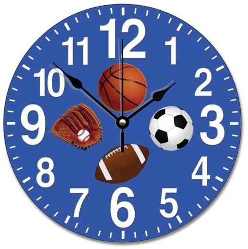 ArogGeld Sports Kids Wall Clock 10 Inch Vintage Wooden Round Battery Operated Large Silent Customized for Wedding Anniversary Living Room White-style-26 qlufxq5xt2xq One Size