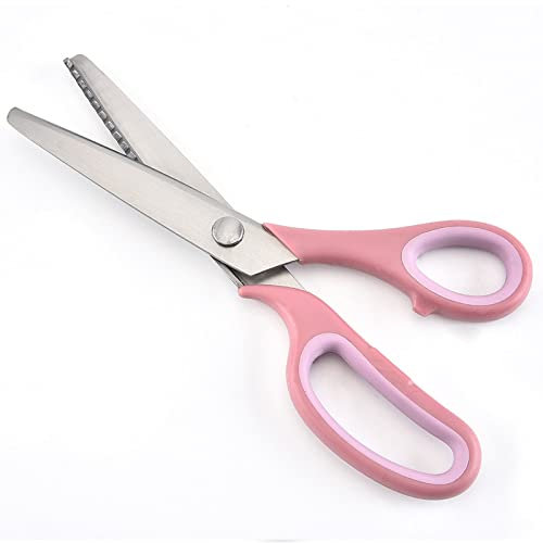 STmea Pink Schere Professionelle Schneiderschere Basteln Zickzack Schere Stoff Rosa (Dreieckschere)
