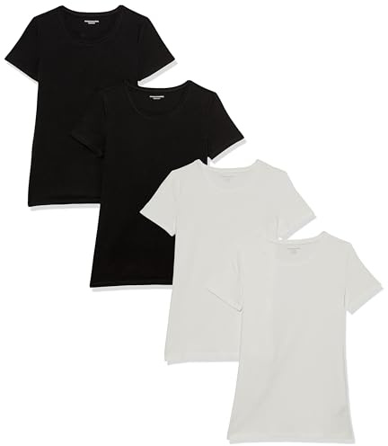 Amazon Essentials Women's Classic-Fit Short-Sleeve Crewneck T-Shirt, Black/White, 4-Pack, Large