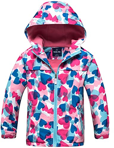 Fewlby Giacca Impermeabile con Cappuccio, Bambini Giacca a Vento Impermeabile con Cappuccio Cappotto Foderato in Pile Ragazze Capispalla, 9-10 Anni