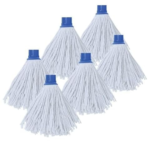 MSV Lot de 6 Franges à serpillière de Rechange en Coton 150gr Blanc