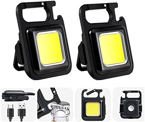 DWOOKE COB Mini Keychain Flashlights,Rechargeable Keychain Lights,4 Light Modes Portable Pocket Light LED Work Light with Foldable Bracket and Strong Magnet for Fishing, Walking and Camping(2 Pack）
