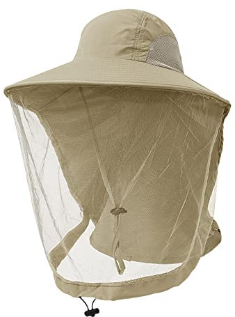 Imkerhut mit Schleier Mückennetz Bienenschleier Hut Moskito Kopfnetz Hut Faltbar Angler Netz Hut Fischerhut Sonnenhut Gartenhut Imker Zubehör Imkerkleidung (Khaki)