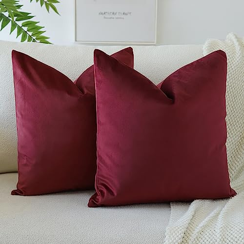 JOTOM Samt Kissenbezug Kissenhülle Sofakissen Dekokissen Kissenbezüge für Sofa Wohnzimmer Schlafzimmer 2er Set 40x40 cm Bordeaux