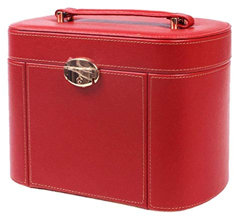 BONOOL Schmuckkästchen, Aufbewahrungsbox für Halsketten, Ringe, mit Spiegel, Leder, großes Schmuck-Geschenketui, rote Schmuckschatulle für Damen
