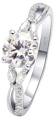 Whoiy Verlobungsringe Gold 585, 1ct Moissanite Hochzeit Ehering Damen Elegant Echt 14K Weißgold Trauring für Frauen Gr. 66 (21.0)