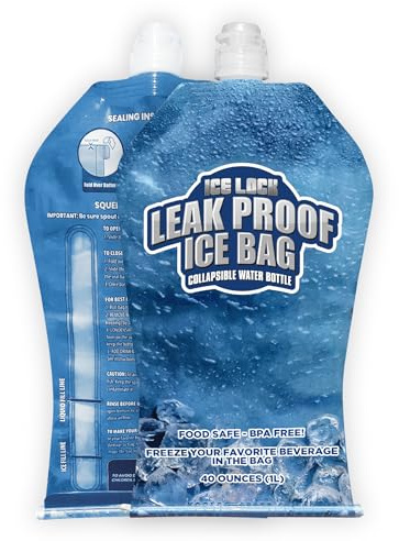 Large Leakproof Ice Bag. Reusable Ice Pack for Cooler - Long Lasting Instant Cooler Ice Packs - Drop in Cubed Ice to Make Cold, Dry Freezer Packs for Coolers - Drink Your Ice When It Melts