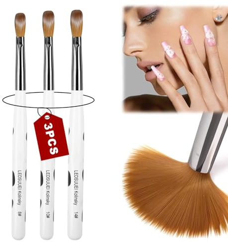 LEDSUUEI 3 Pcs【Kolinsky Hochwertiges】Acryl Pinsel für Nägel【Speziell für Acrylpulver Konzipiert 】Acryl Nagel Pinsel für Acryl Nägel, Pinsel für Acrylpulver, Nailart Pinsel für Gelnägel, Size 8/10/14