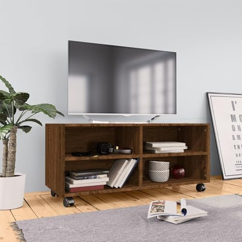 Gecheer Mueble y tv TV de Salón, Mesa para Televisores con Ruedas, Madera Contrachapada Roble Marrón 90x35x35 cm