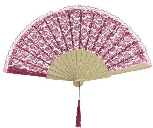 MAPIMANIA - Ventaglio Fucsia in Pizzo Pieghevole, Ventaglio Donna, Ventagli Matrimonio, Ventaglio Giapponese Ricamato da Cerimonia Resistente