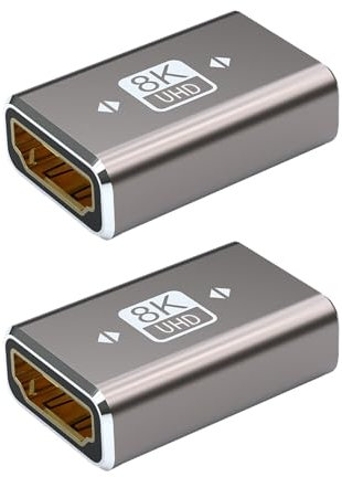 2 Pcs HDMI Connector Coupler 8K HDMI Female to Female Adapter Support 3D 8K@60Hz/4K@120Hz UHD HDR eARC Joiner Lightweight Shielded Sluminum Shell for Laptop HDTV PC Monitor Projector Cinema