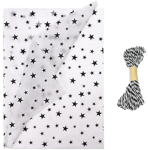 Jwssor Star Seidenpapier, 30 Blatt, 10 m Schnur, 35,6 x 50,8 cm, Geschenkpapier für Weihnachten, Geburtstag, Hochzeit